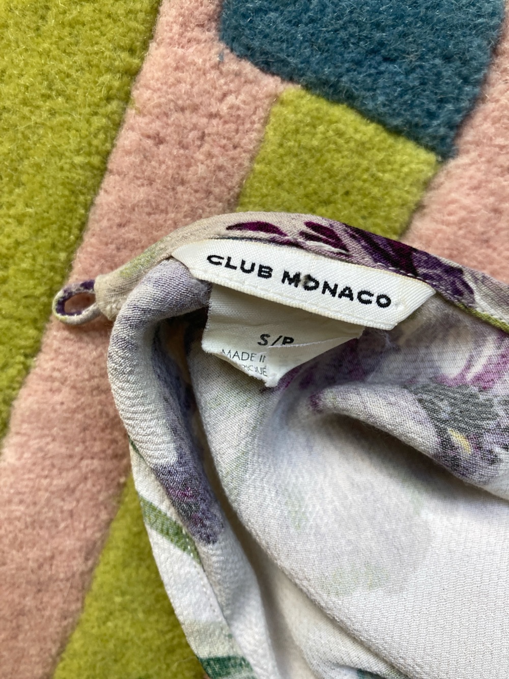Club Monaco Floral Iris Print Blouse Ruffles Viscose Size S